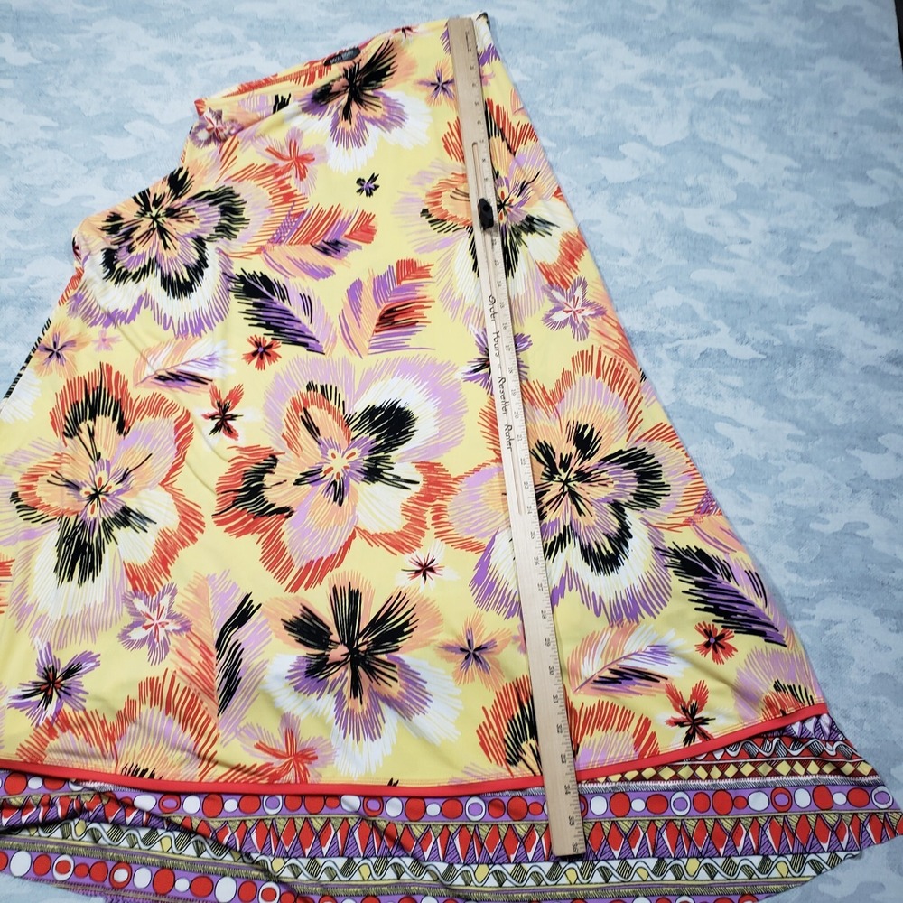 Bisou Bisou Skirt Womens Medium Yellow Floral Geo Print Maxi Pull On Lightweight - Picture 7 of 9